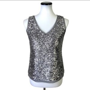 Talbots Silver Sequin V-Neck Sleeveless Top